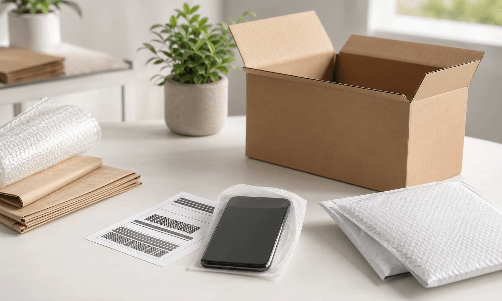 Phone packed with a prepaid trade-in shipping label